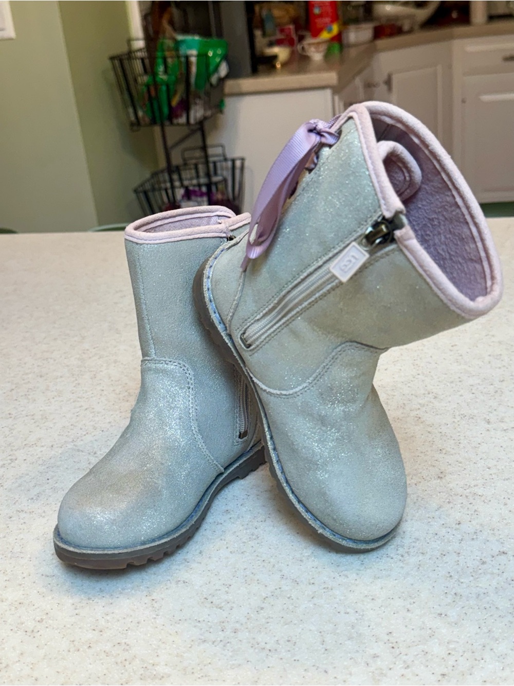 UGGS Sparkle Winter Boots with pink-Purple Trim and Gorgeous Lace Up back detail